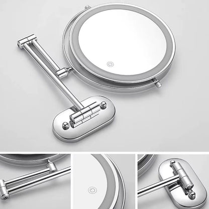 Chrome Silver Wall-Mounted LED Makeup Mirror with Extendable Arm Boldenn