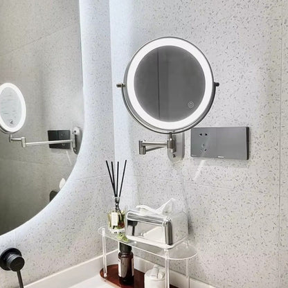 Chrome Silver Wall-Mounted LED Makeup Mirror with Extendable Arm Boldenn