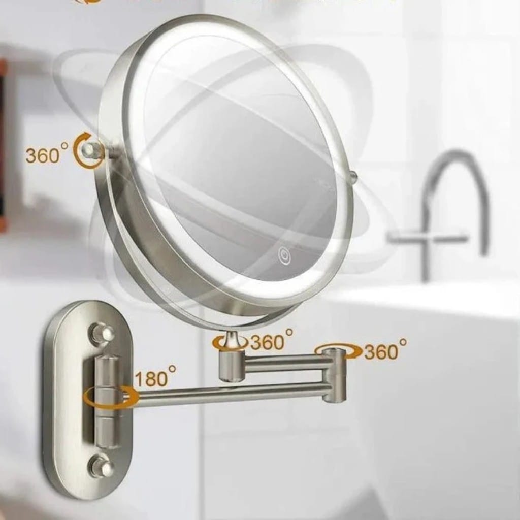 Chrome Silver Wall-Mounted LED Makeup Mirror with Extendable Arm Boldenn