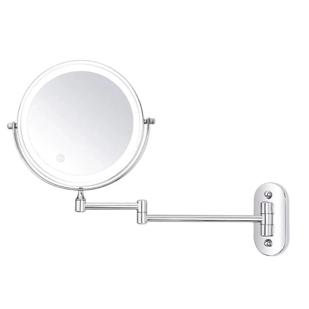Chrome Silver Wall-Mounted LED Makeup Mirror with Extendable Arm Boldenn