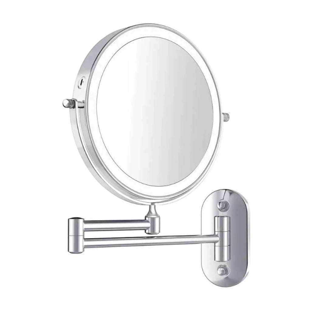 Chrome Silver Wall-Mounted LED Makeup Mirror with Extendable Arm Boldenn