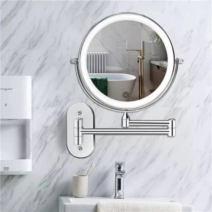 Chrome Silver Wall-Mounted LED Makeup Mirror with Extendable Arm Boldenn