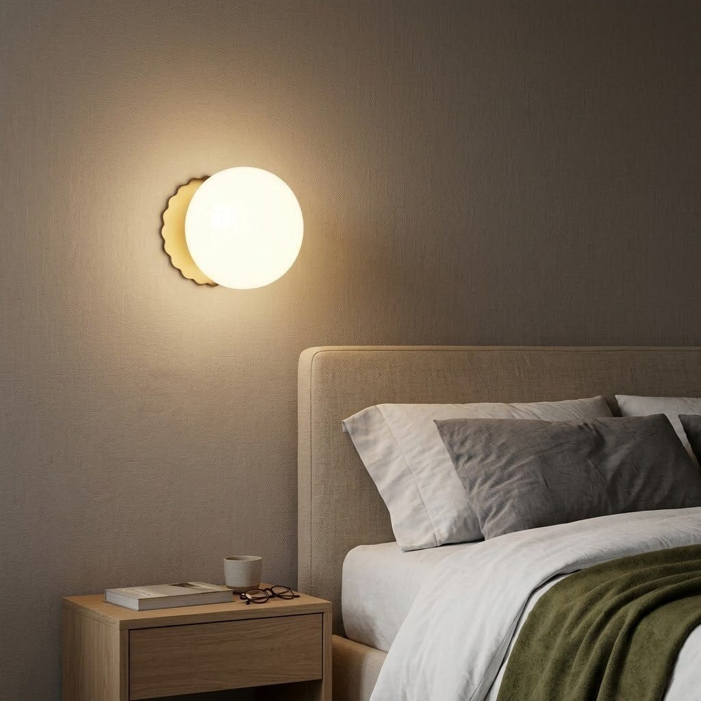 Cirelle Retro Bedside Wall Light in Cream LED Glass Sphere Boldenn