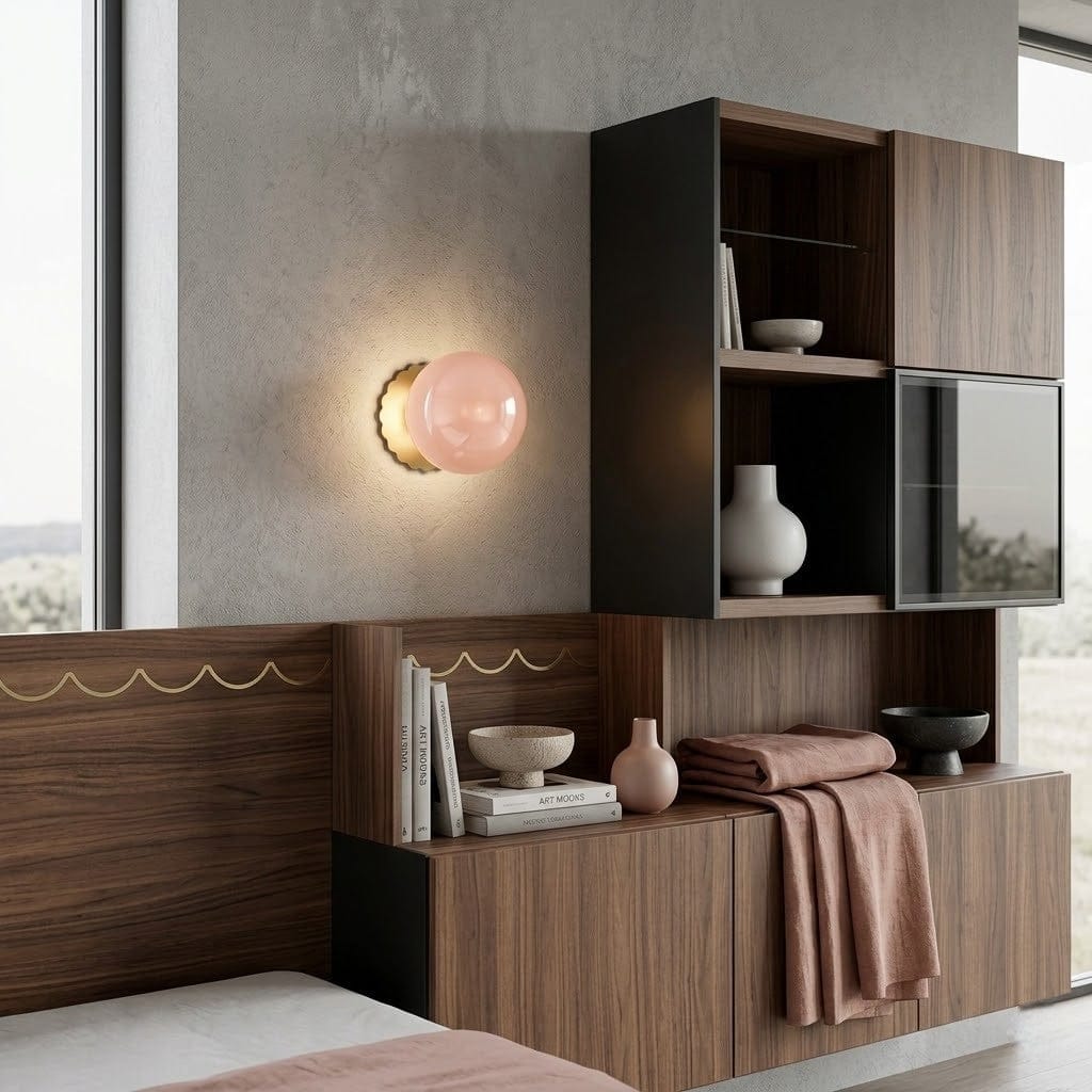 Cirelle Retro Bedside Wall Light in Cream LED Glass Sphere Boldenn