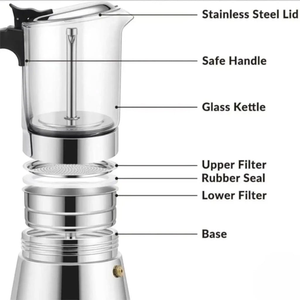 ClearBrew Glass Moka Pot – Borosilicate Stovetop Espresso Maker Boldenn