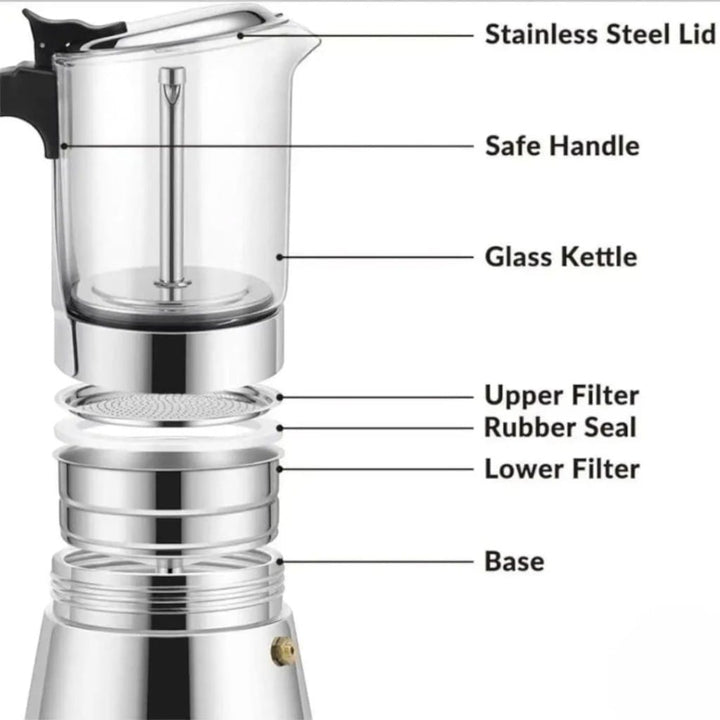 ClearBrew Glass Moka Pot – Borosilicate Stovetop Espresso Maker Boldenn