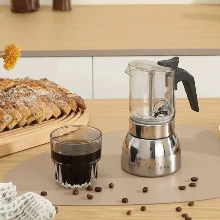 ClearBrew Glass Moka Pot – Borosilicate Stovetop Espresso Maker Boldenn