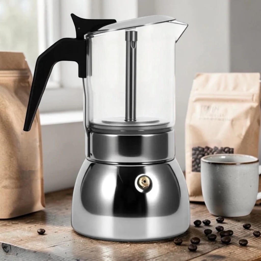 ClearBrew Glass Moka Pot – Borosilicate Stovetop Espresso Maker Boldenn
