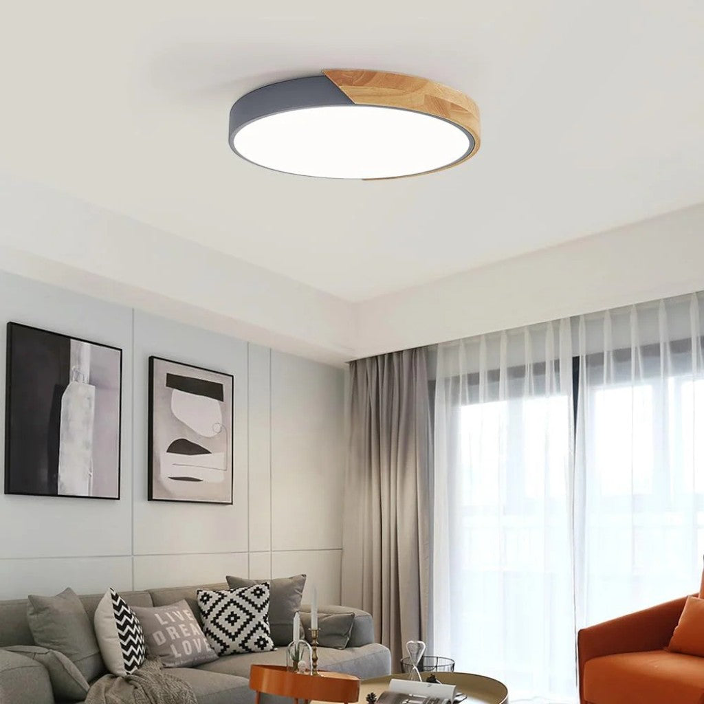 Colorful Wooden Round LED Flush Ceiling Light