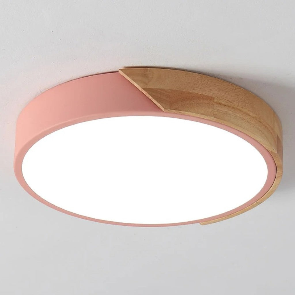 Colorful Wooden Round LED Flush Ceiling Light