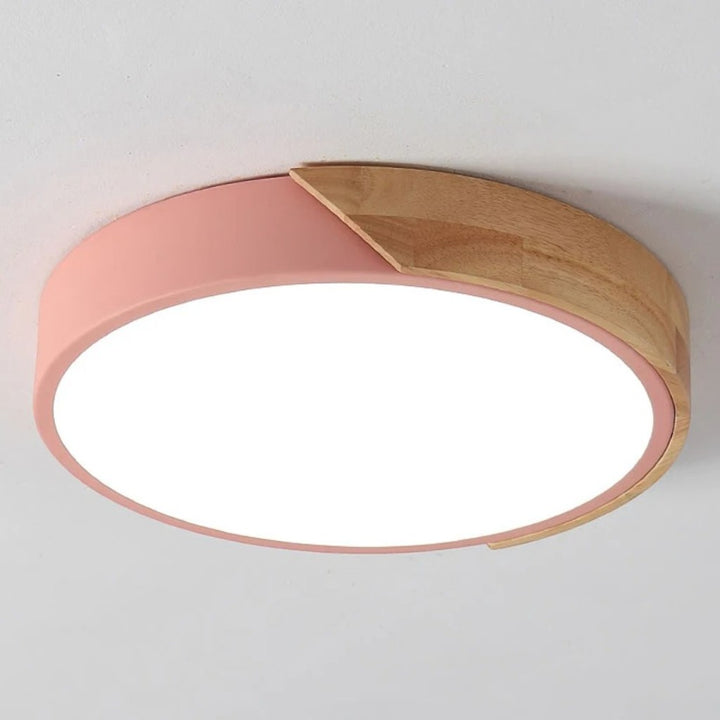 Colorful Wooden Round LED Flush Ceiling Light