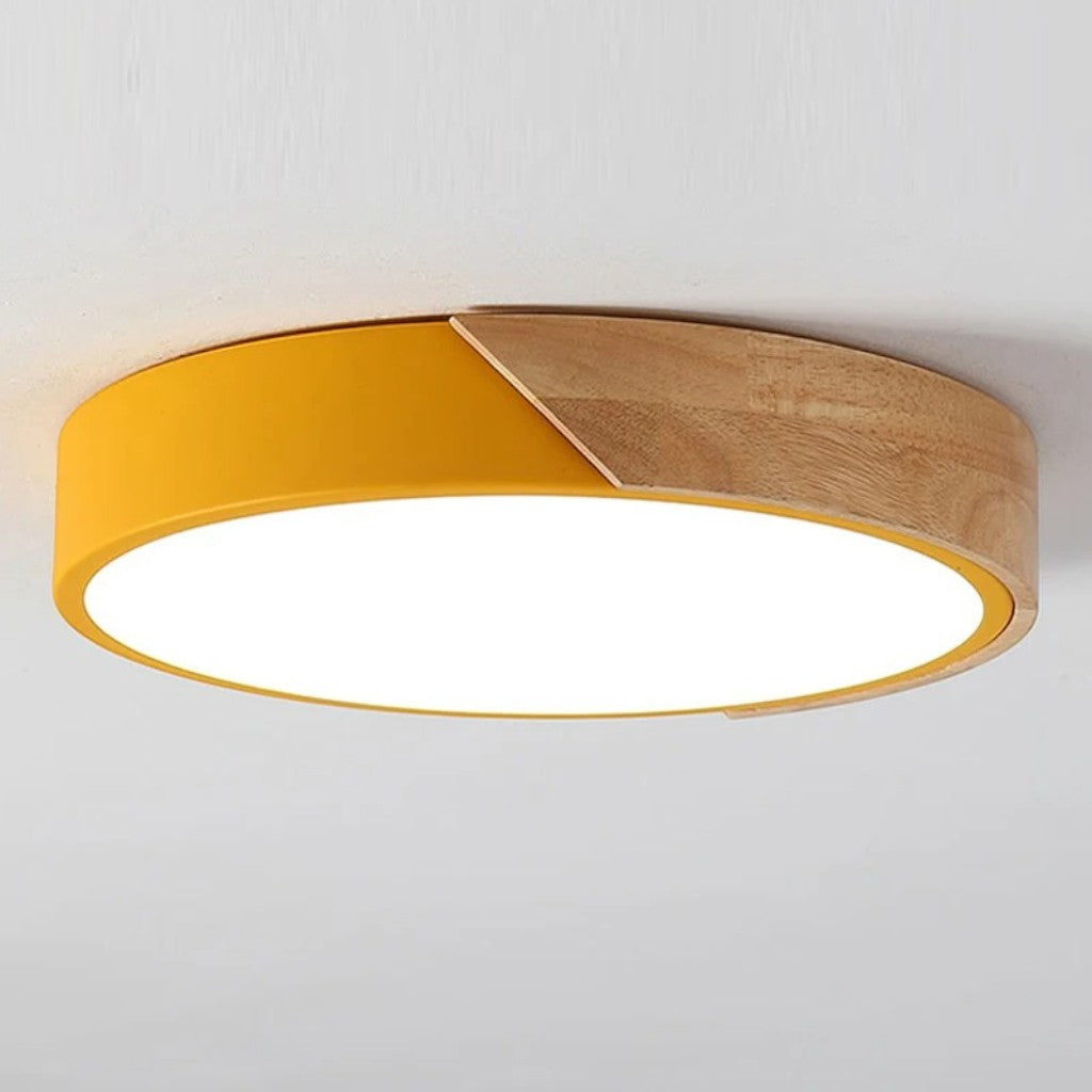 Colorful Wooden Round LED Flush Ceiling Light