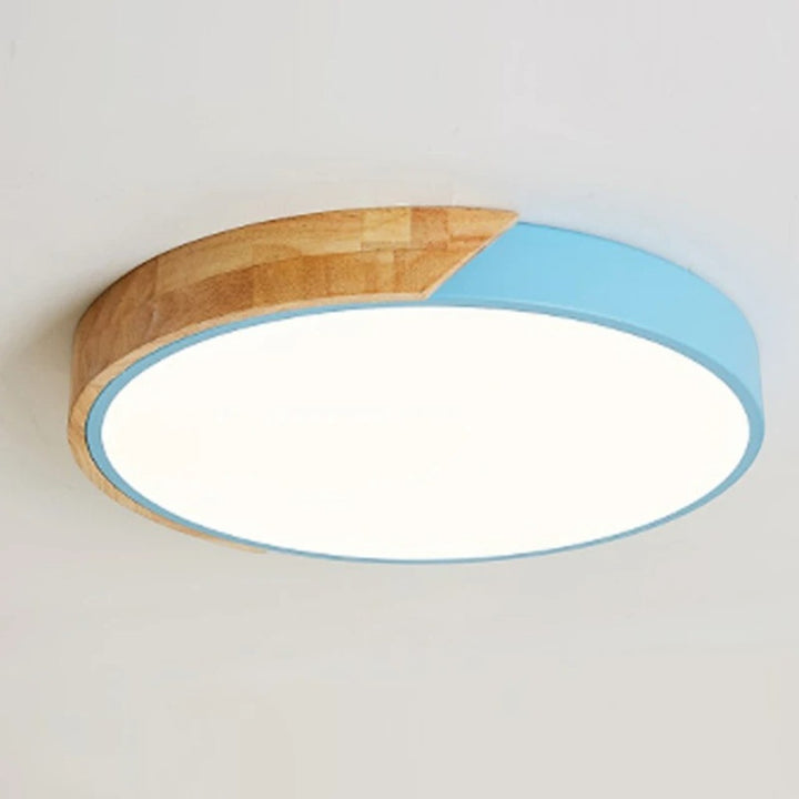 Colorful Wooden Round LED Flush Ceiling Light