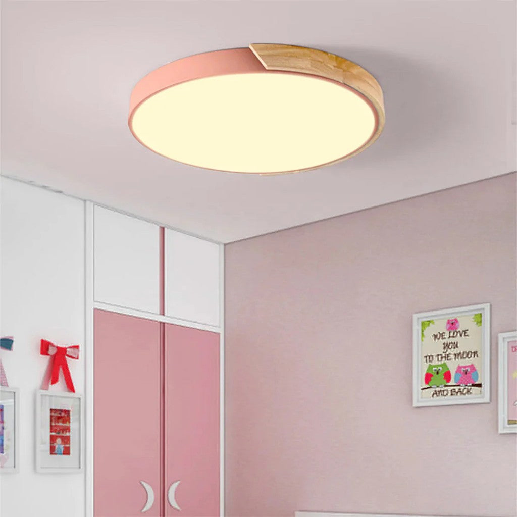 Colorful Wooden Round LED Flush Ceiling Light