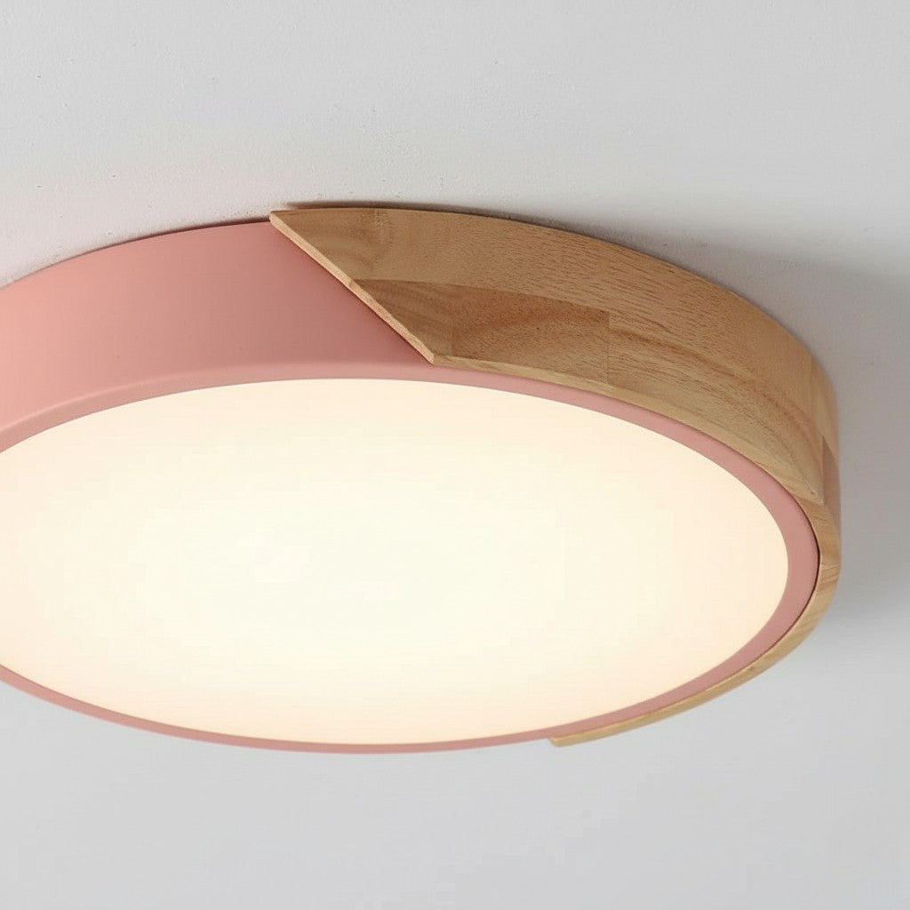 Colorful Wooden Round LED Flush Ceiling Light