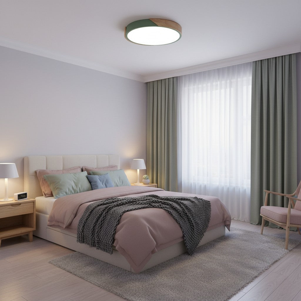 Colorful Wooden Round LED Flush Ceiling Light