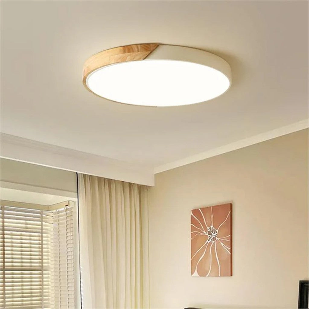 Colorful Wooden Round LED Flush Ceiling Light