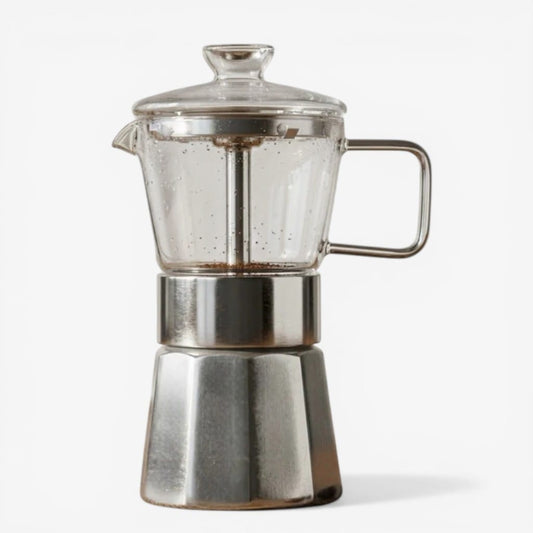 Glass Top Aluminium Moka Pot – See-Through Stovetop Espresso Maker Boldenn