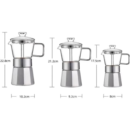 Glass Top Aluminium Moka Pot – See-Through Stovetop Espresso Maker Boldenn