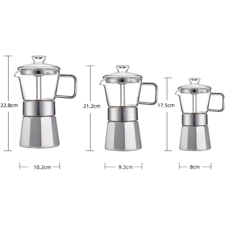 Glass Top Aluminium Moka Pot – See-Through Stovetop Espresso Maker Boldenn