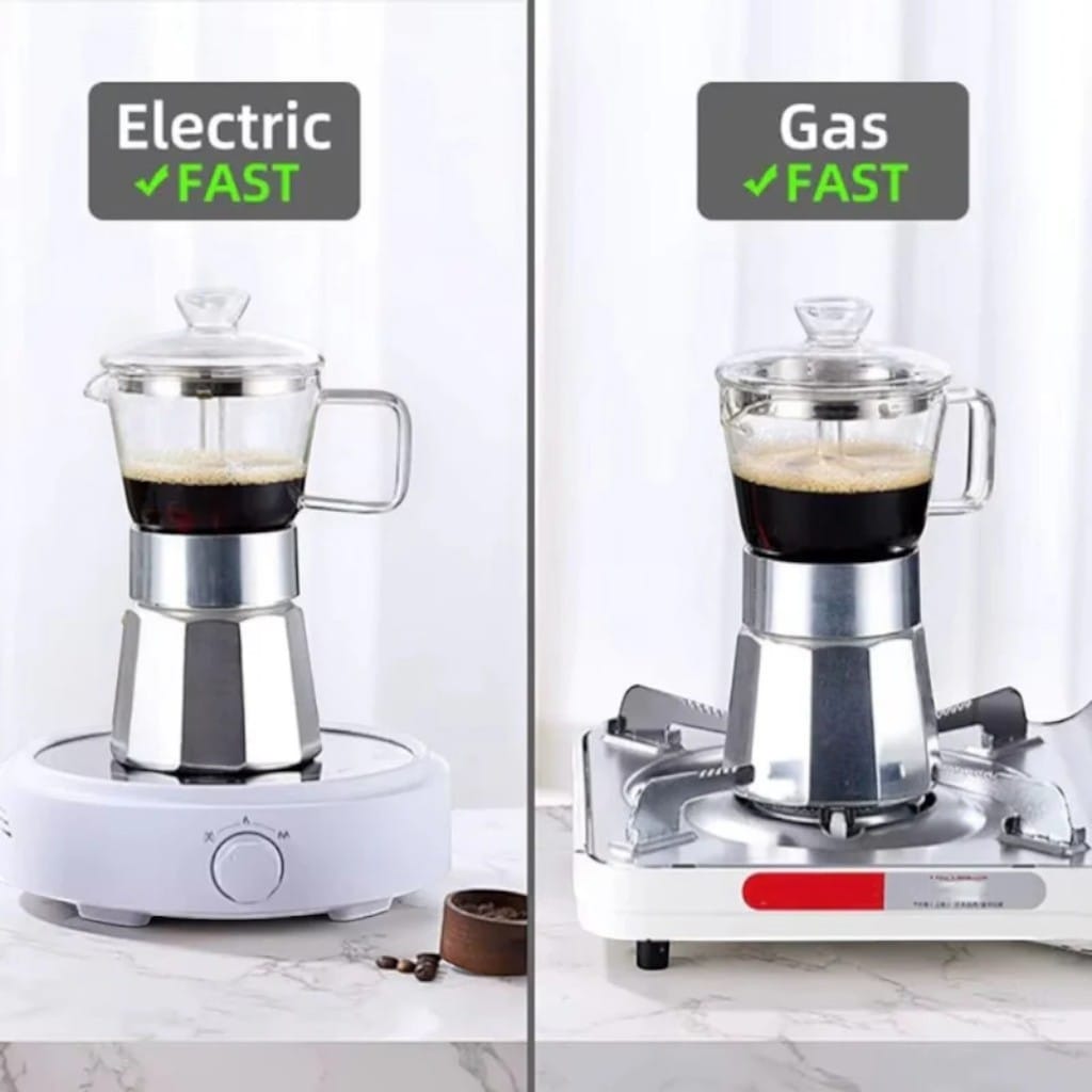 Glass Top Aluminium Moka Pot – See-Through Stovetop Espresso Maker Boldenn