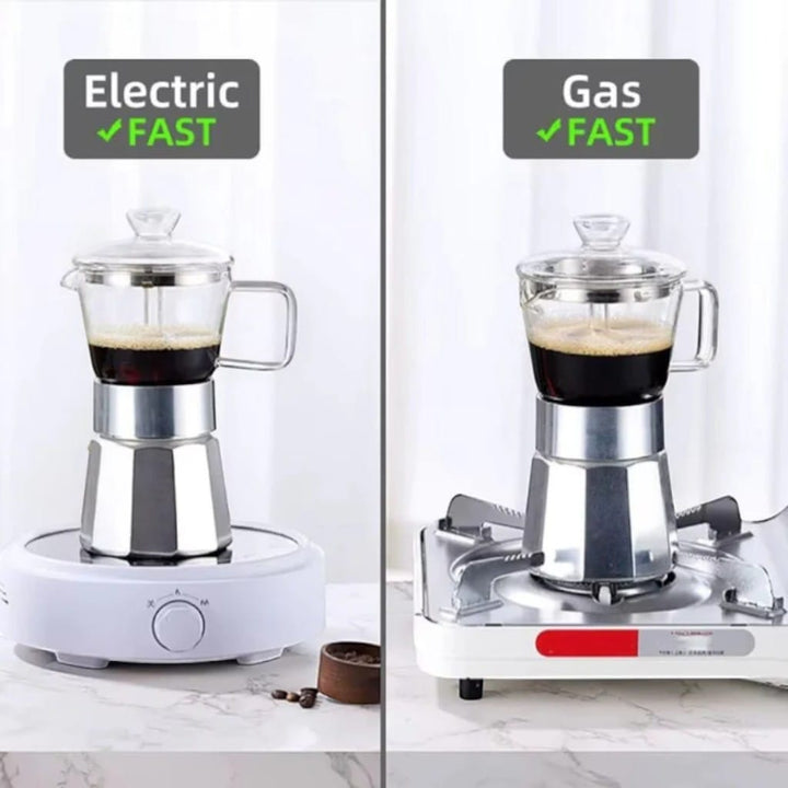 Glass Top Aluminium Moka Pot – See-Through Stovetop Espresso Maker Boldenn