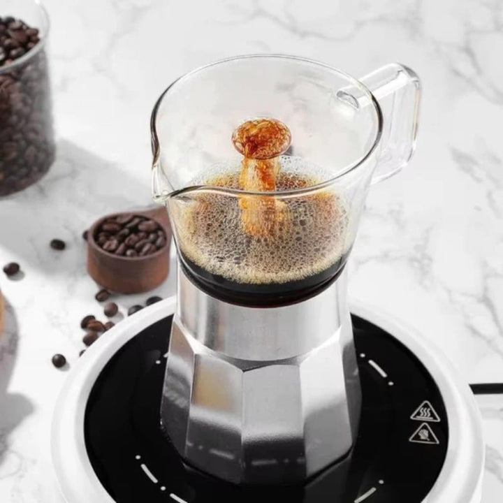 Glass Top Aluminium Moka Pot – See-Through Stovetop Espresso Maker Boldenn