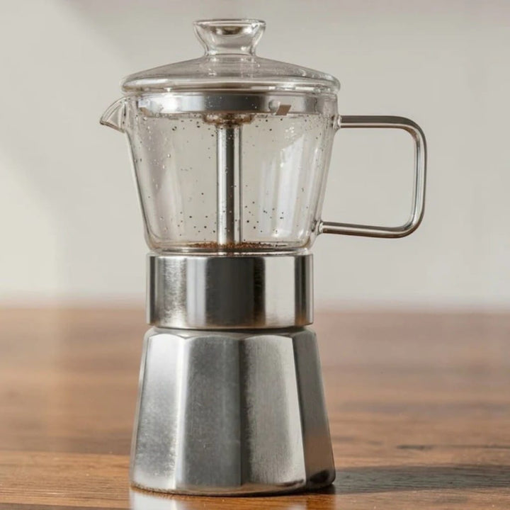 Glass Top Aluminium Moka Pot – See-Through Stovetop Espresso Maker Boldenn