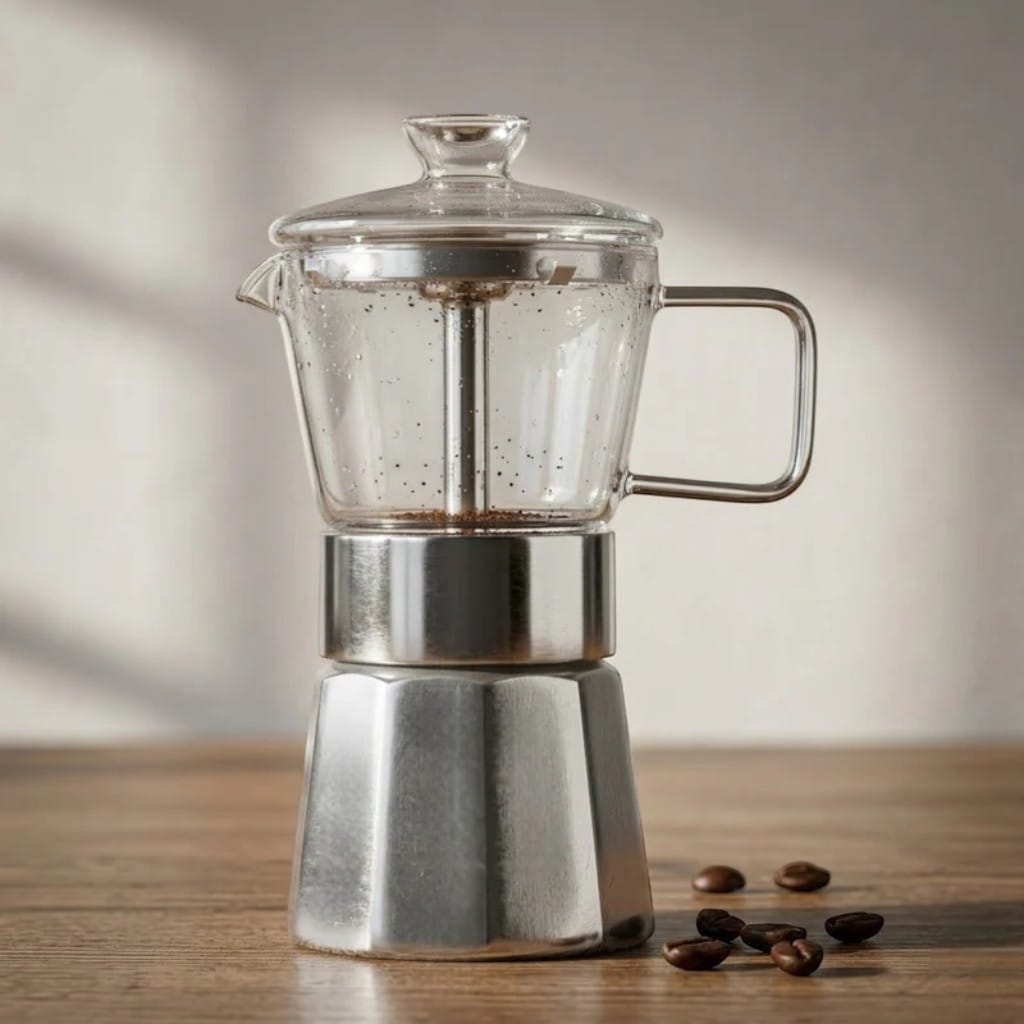 Glass Top Aluminium Moka Pot – See-Through Stovetop Espresso Maker Boldenn