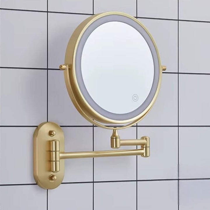 Gold Wall-Mounted LED Makeup Mirror with Extendable Arm & Magnification Boldenn