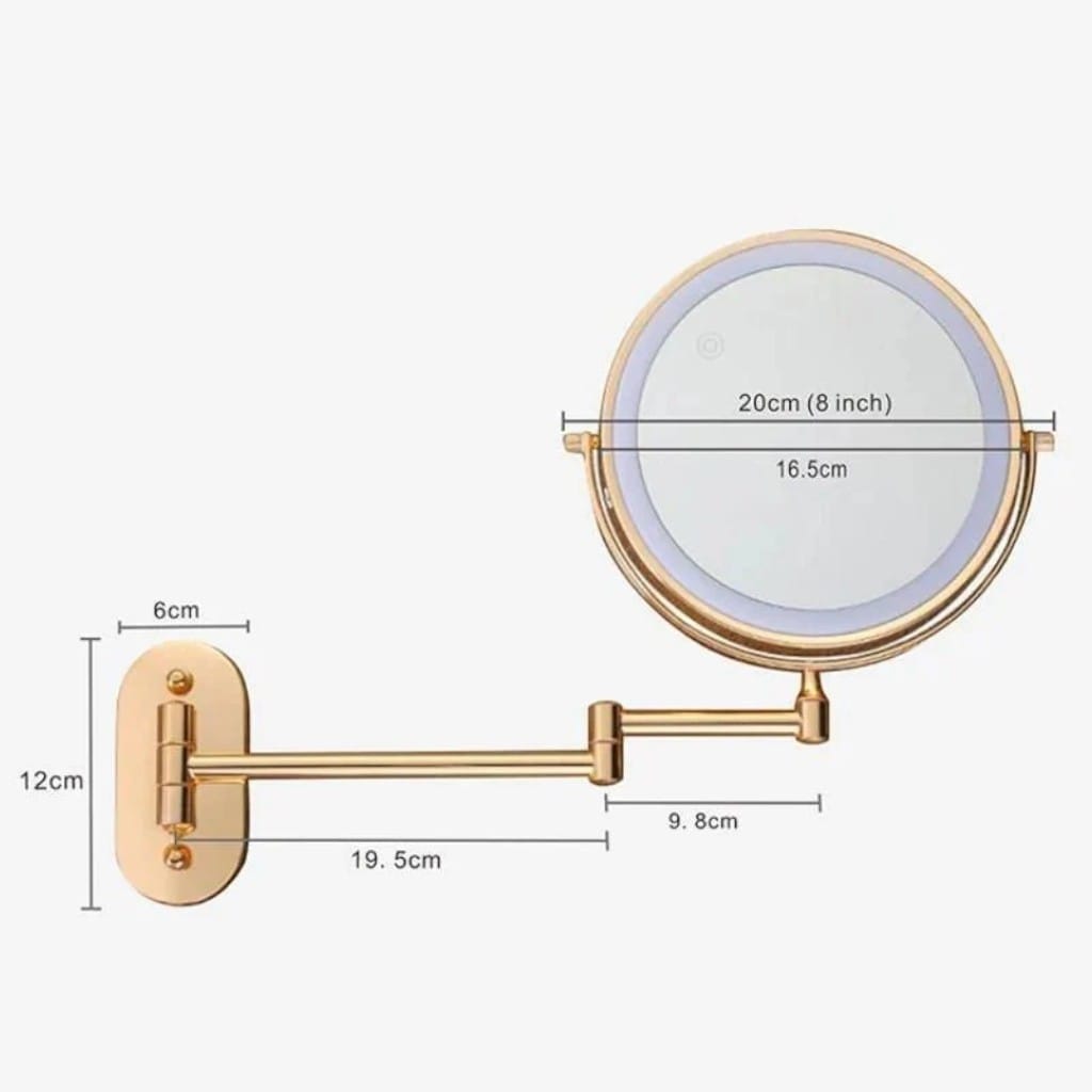 Gold Wall-Mounted LED Makeup Mirror with Extendable Arm & Magnification Boldenn