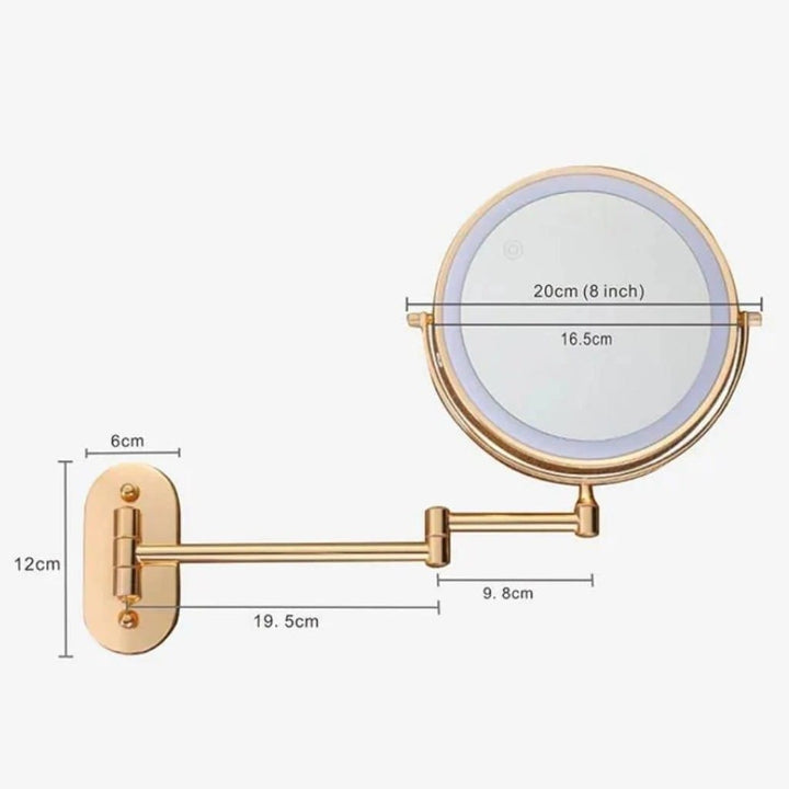 Gold Wall-Mounted LED Makeup Mirror with Extendable Arm & Magnification Boldenn