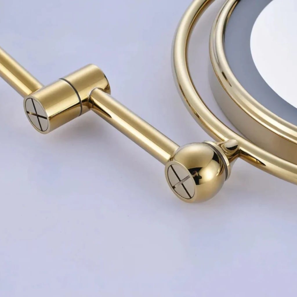 Gold Wall-Mounted LED Makeup Mirror with Extendable Arm & Magnification Boldenn