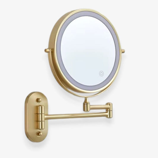 Gold Wall-Mounted LED Makeup Mirror with Extendable Arm & Magnification Boldenn