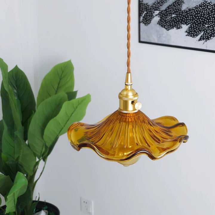 Hibiscus Flower Vintage Glass Pendant Light