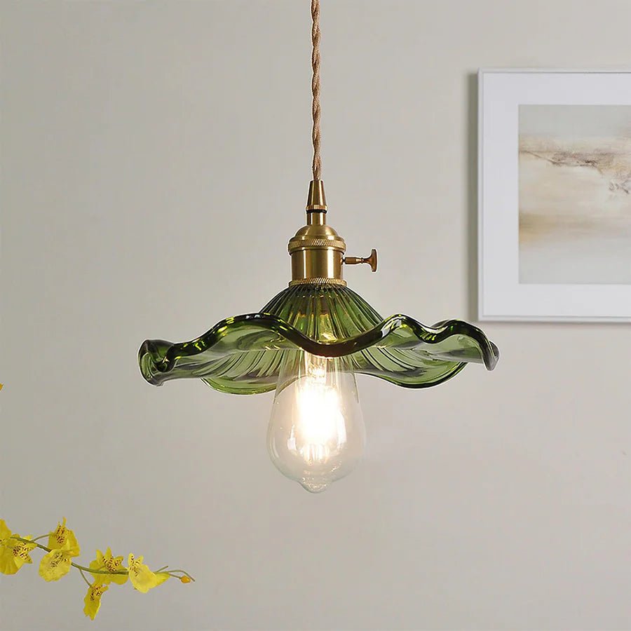 Hibiscus Flower Vintage Glass Pendant Light