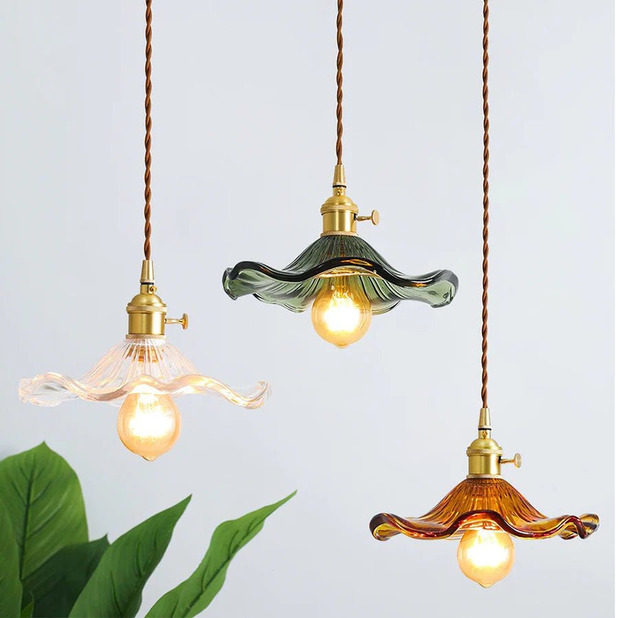 Hibiscus Flower Vintage Glass Pendant Light
