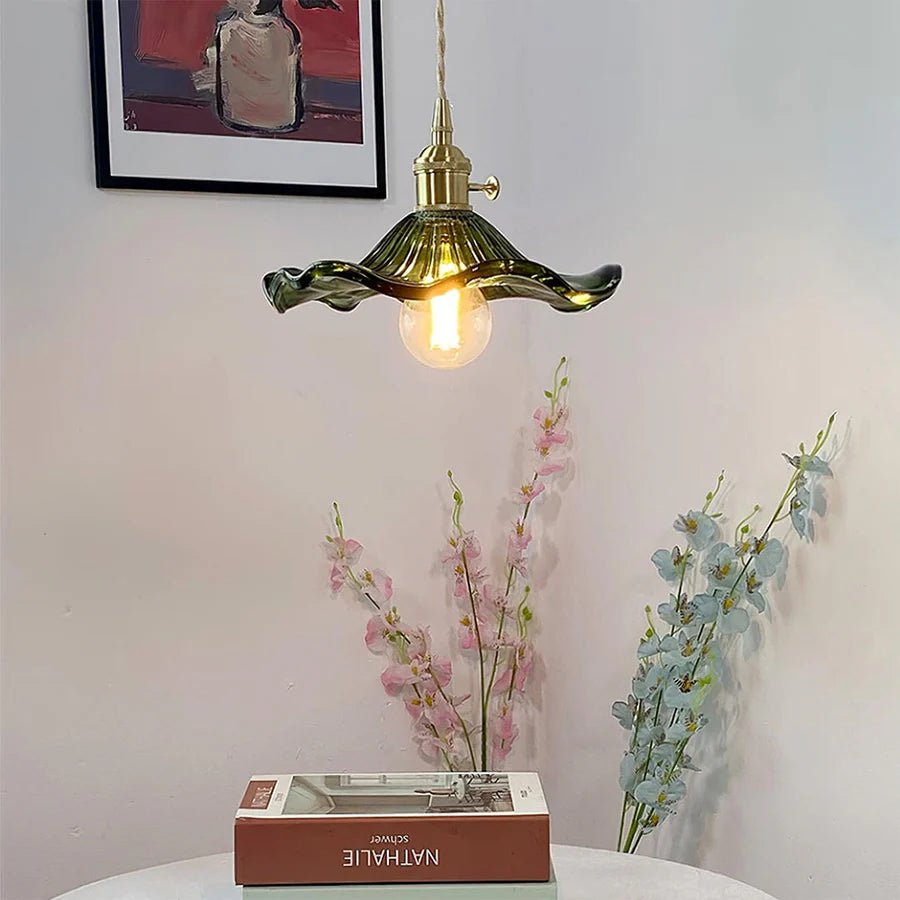 Hibiscus Flower Vintage Glass Pendant Light