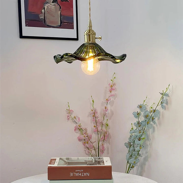 Hibiscus Flower Vintage Glass Pendant Light