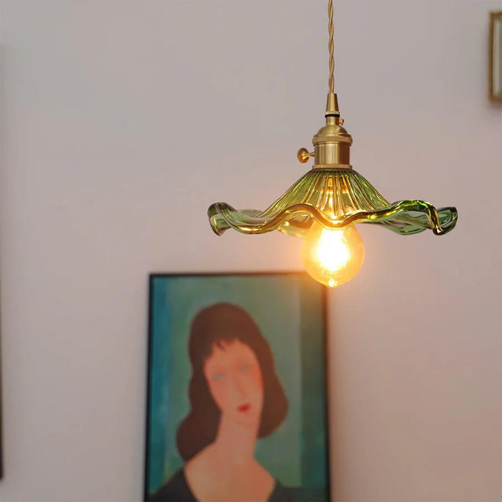 Hibiscus Flower Vintage Glass Pendant Light