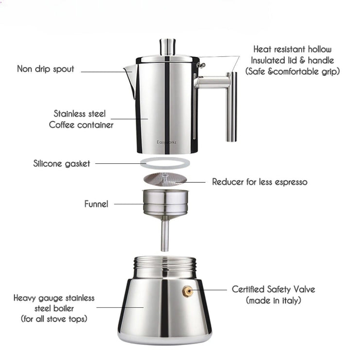Italian Stainless Steel Moka Pot – Stovetop Espresso Maker Boldenn