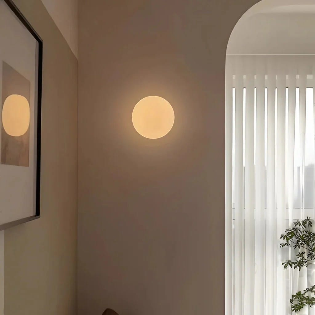 Japandi Globe White Glass Wall Light Sconce Boldenn