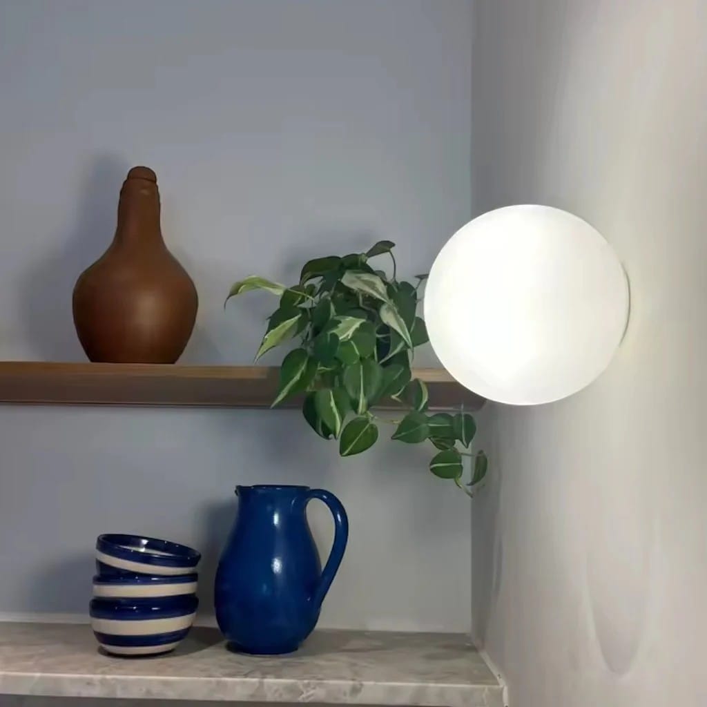 Japandi Globe White Glass Wall Light Sconce Boldenn