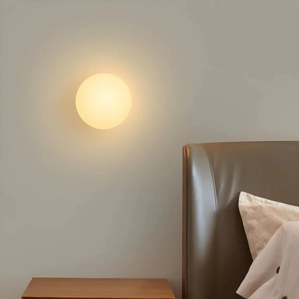 Japandi Globe White Glass Wall Light Sconce