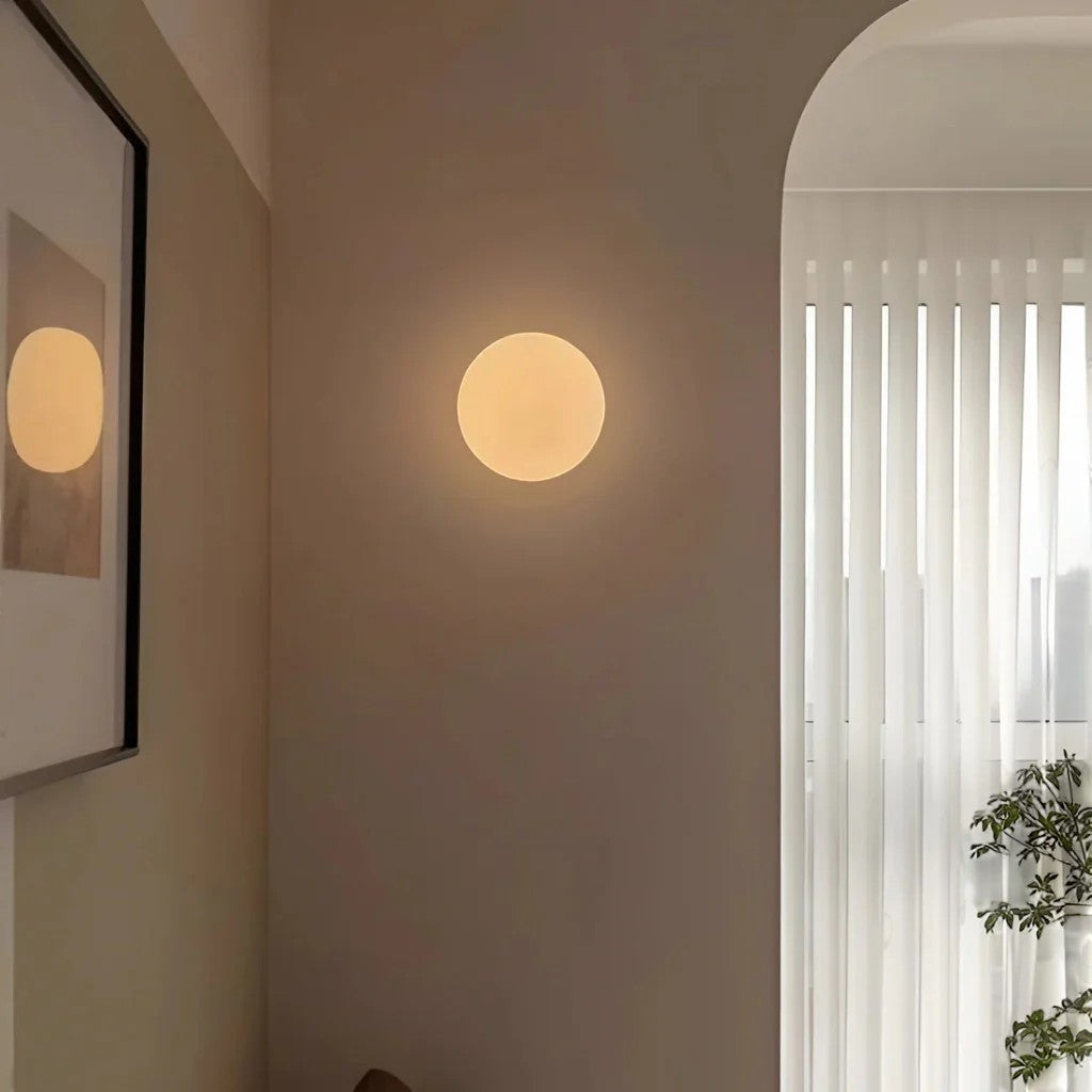 Japandi Globe White Glass Wall Light Sconce
