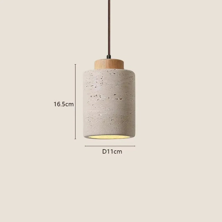 Japandi Natural Travertine Stone & Wood Pendant Light