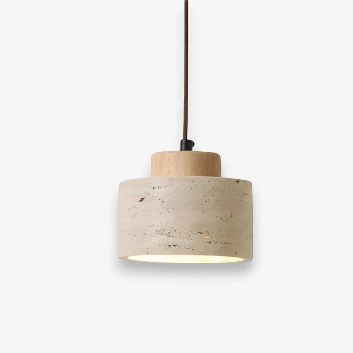 Japandi Natural Travertine Stone & Wood Pendant Light