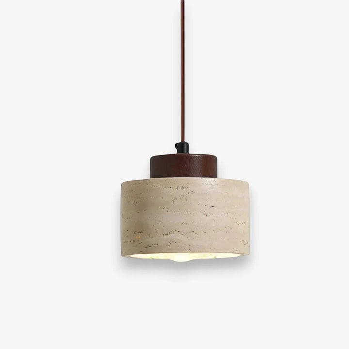 Japandi Natural Travertine Stone & Wood Pendant Light