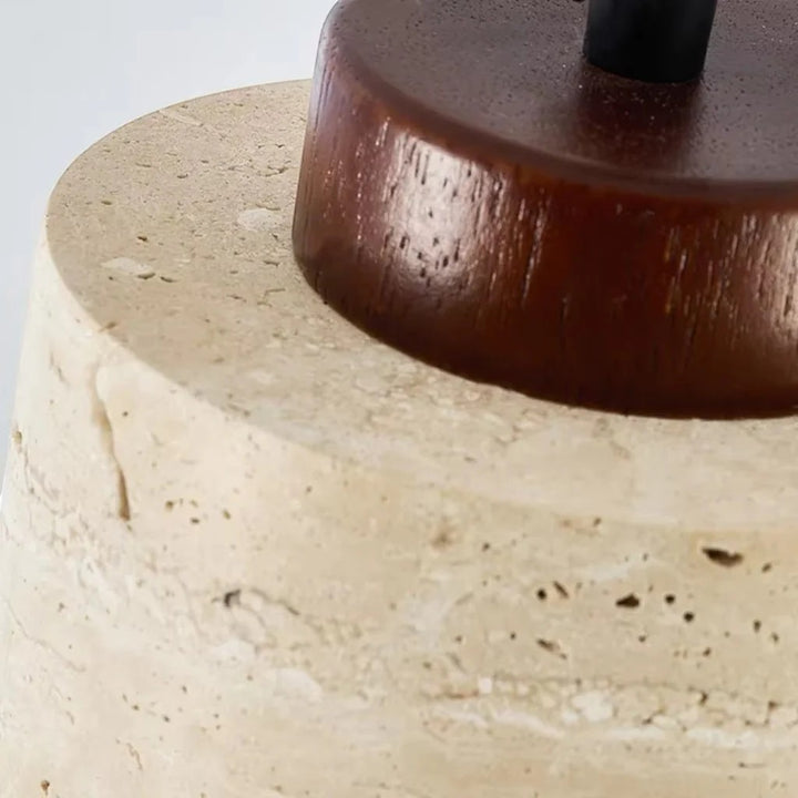 Japandi Natural Travertine Stone & Wood Pendant Light