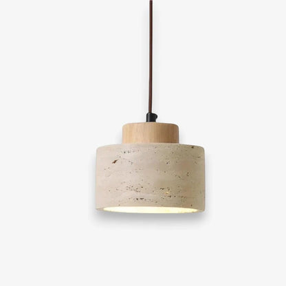 Japandi Natural Travertine Stone & Wood Pendant Light Boldenn